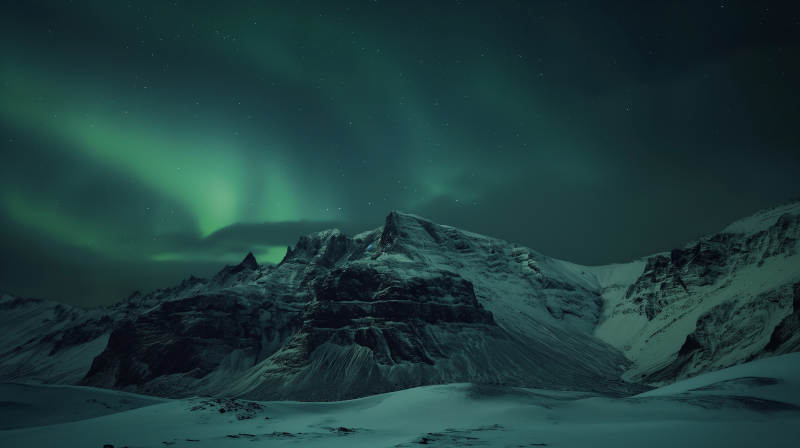 极光映雪峰图片
