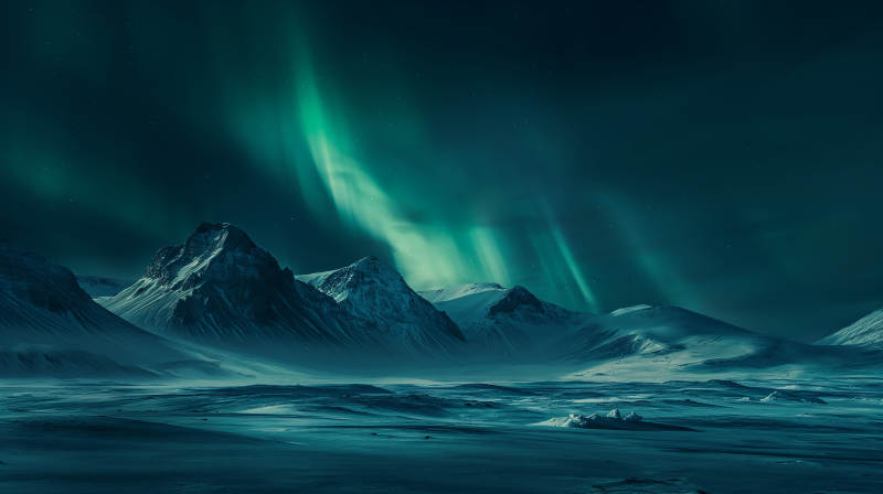 极光映雪峰图片