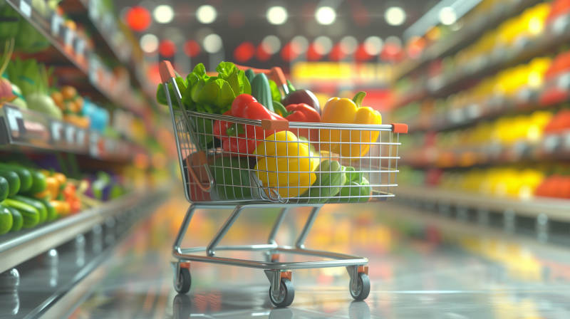 购物车满载蔬果图片