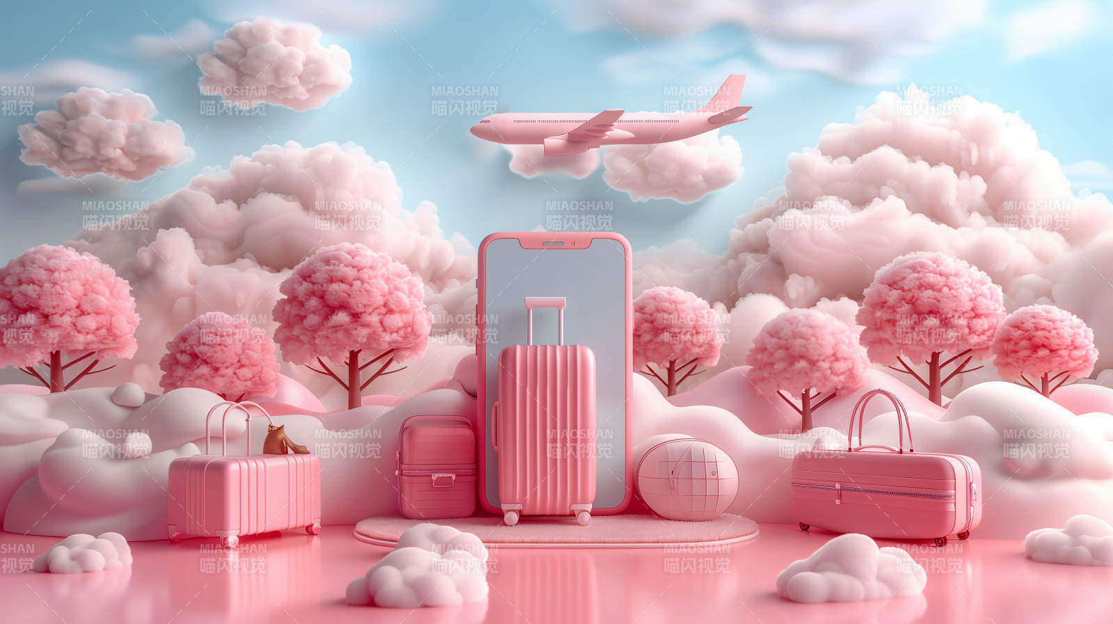 梦幻粉色旅行世界图片