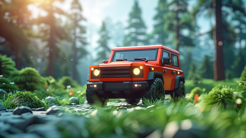 红越野车林间驰骋图片