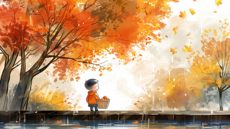 秋日拾叶图图片