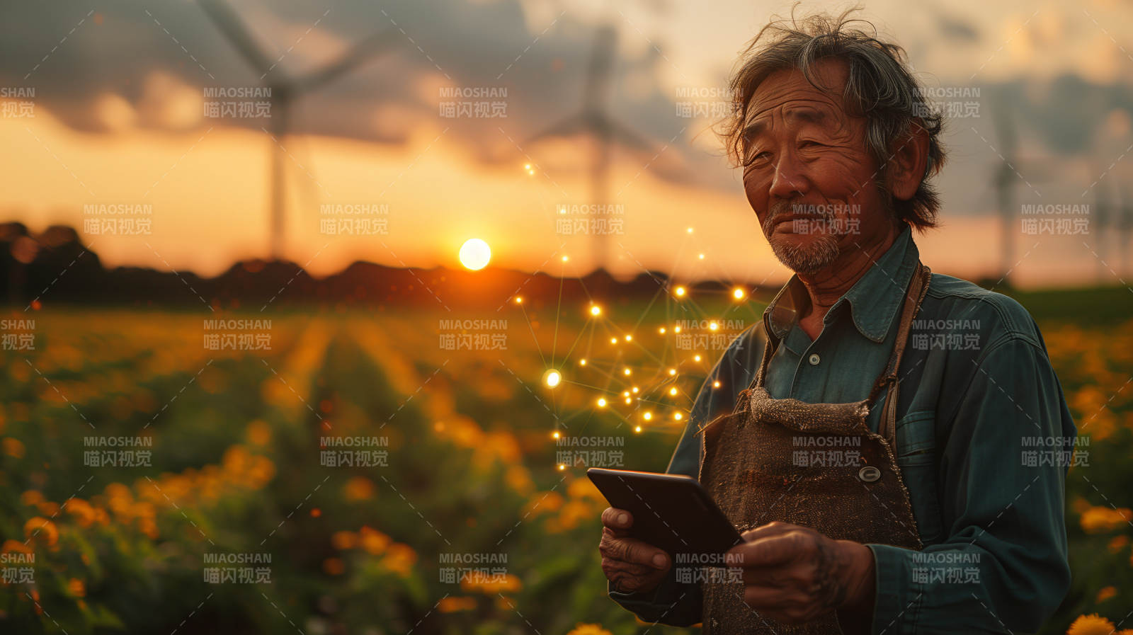 夕阳下的农夫图片