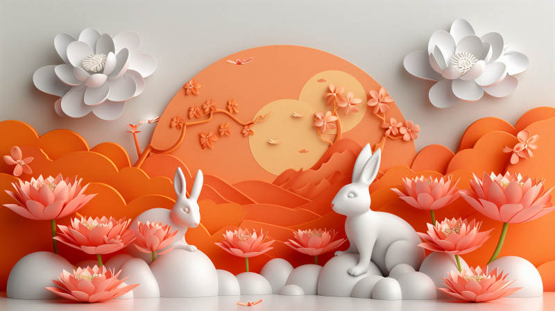 春日兔影花间图片