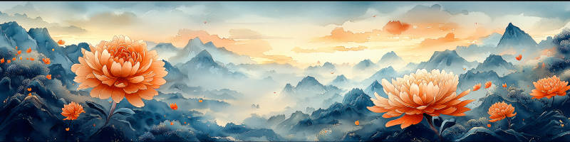 山花映霞光图片