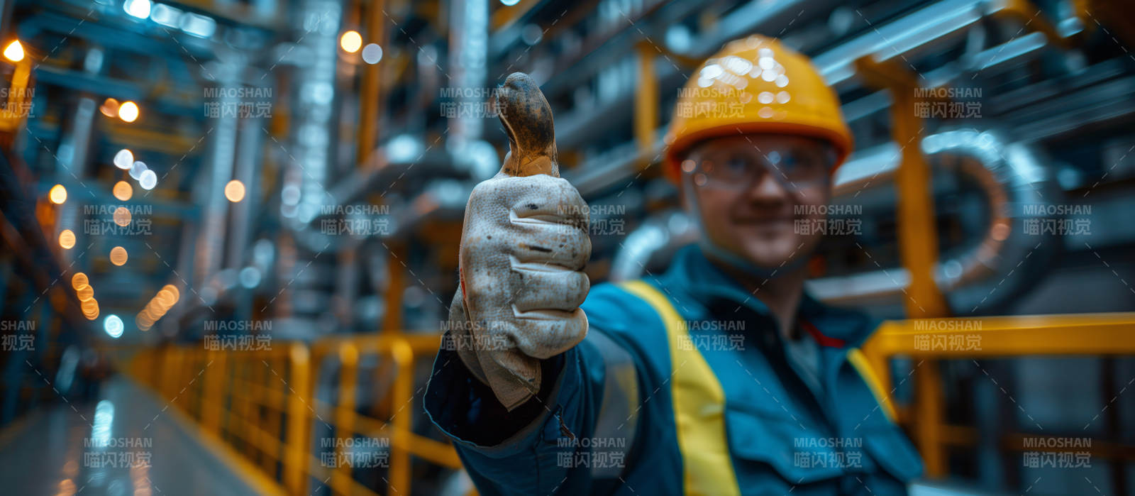 工厂工人竖起大拇指图片
