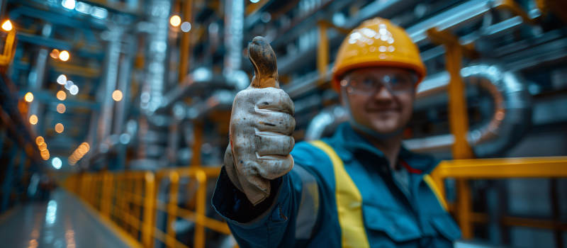 工厂工人竖起大拇指图片