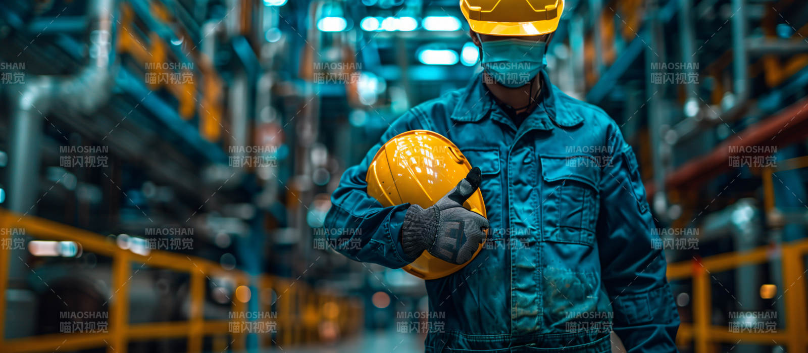 工厂工人持安全帽图片