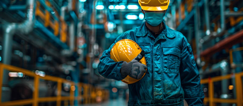 工厂工人持安全帽图片