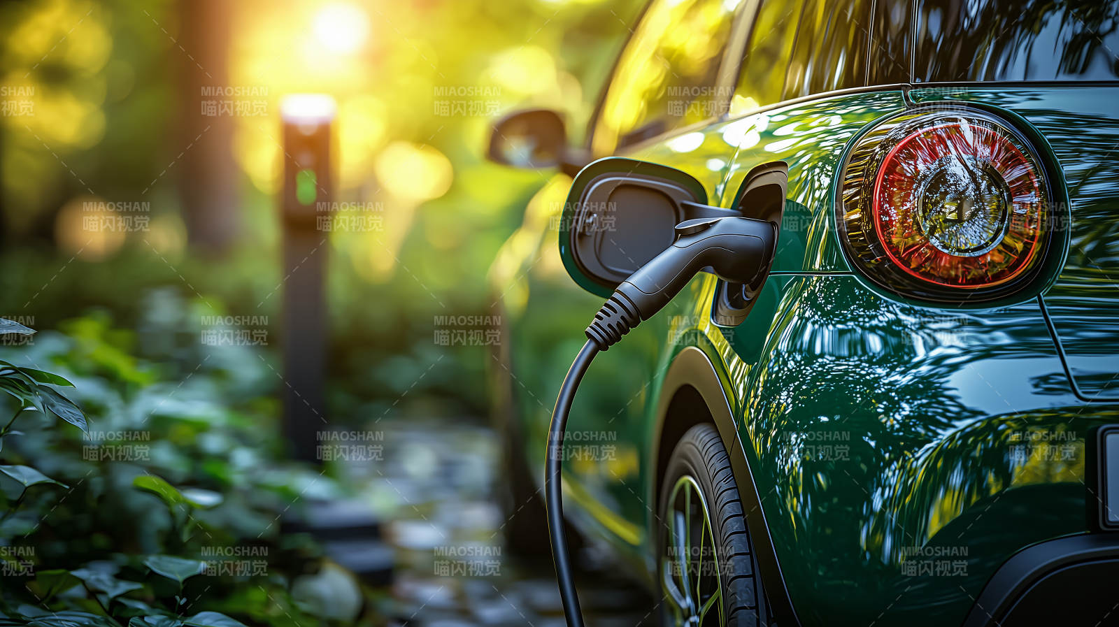 绿色电车充电中图片