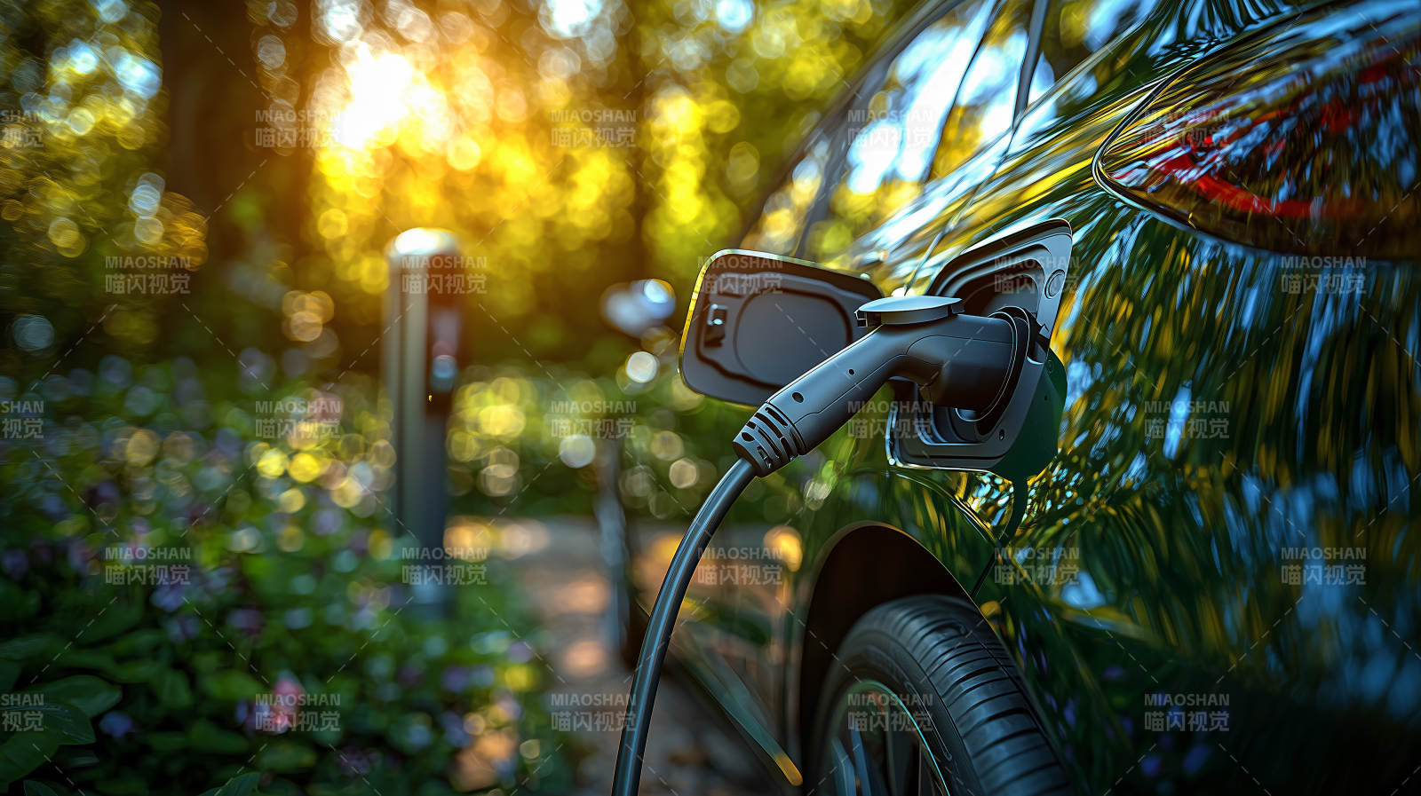 电车充电 绿意盎然图片