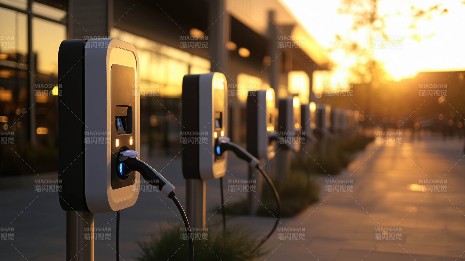 夕阳下的充电站图片