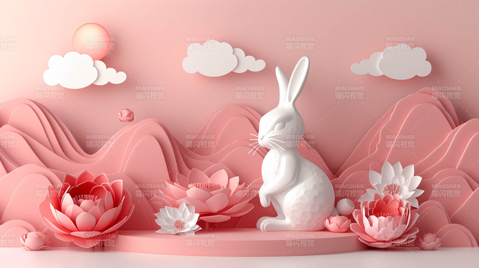 粉色兔与花图片