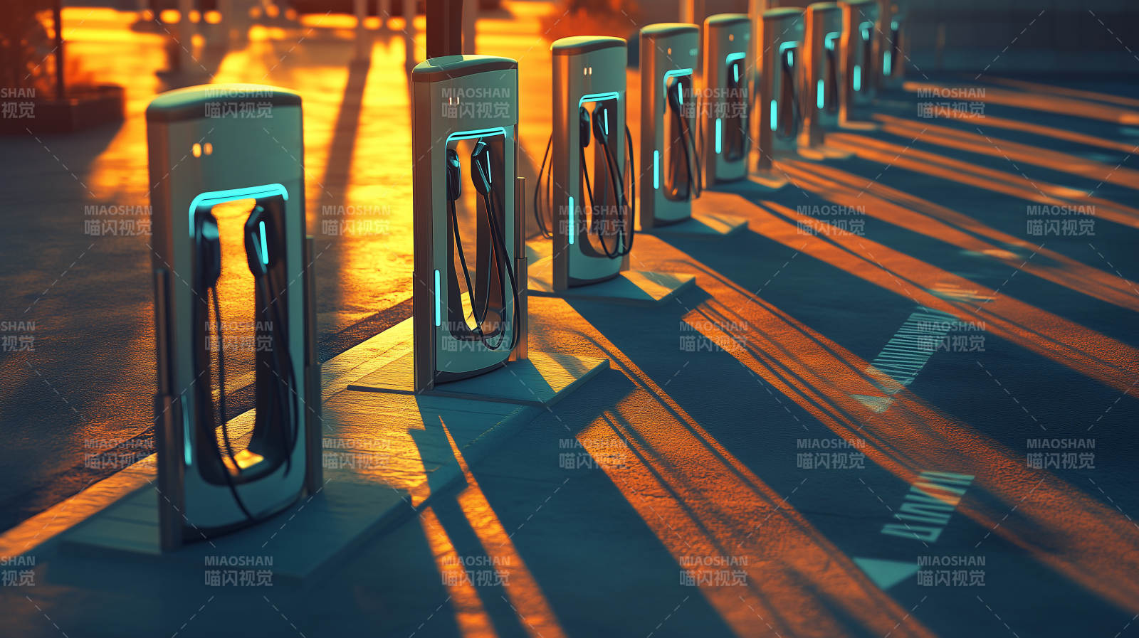 充电站晨光图片