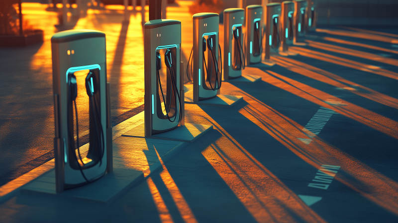 充电站晨光图片