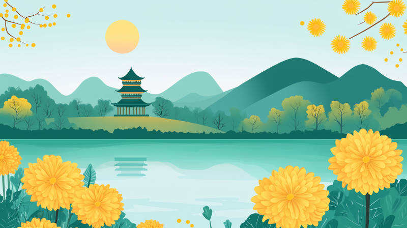 湖光塔影秋色浓图片