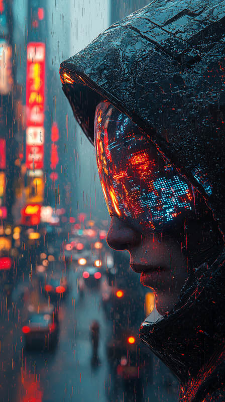 雨夜霓虹行者图片