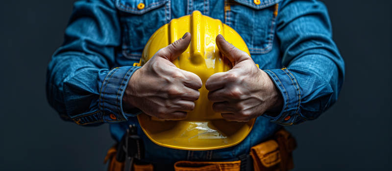 工人手持安全帽图片