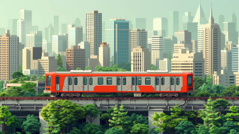 城市轻轨穿林过图片