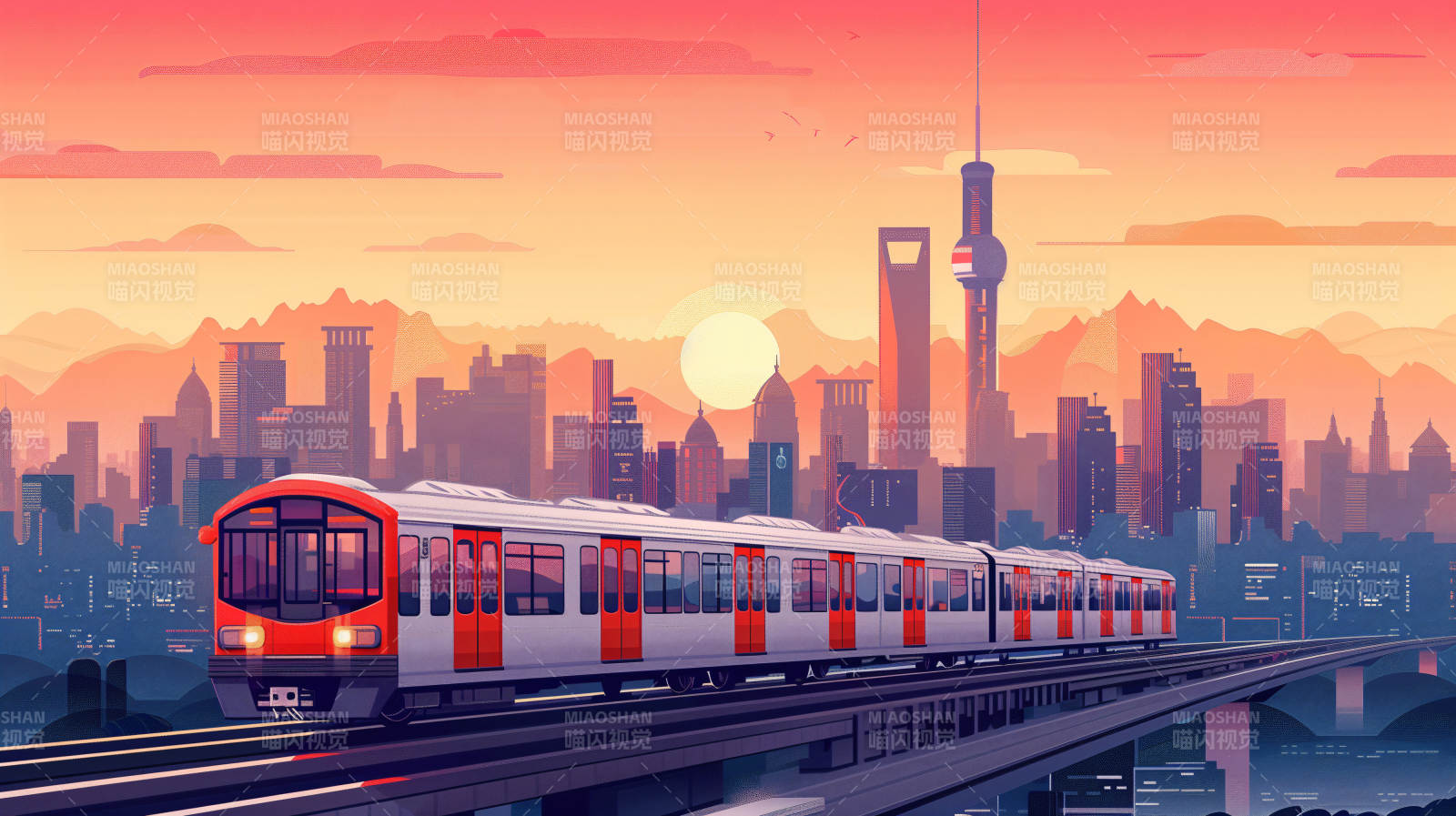 城市晨曦地铁行图片