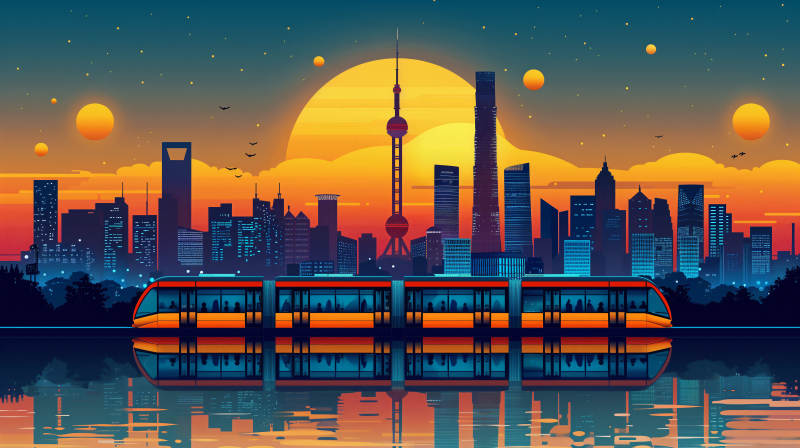 都市夜景倒影图片