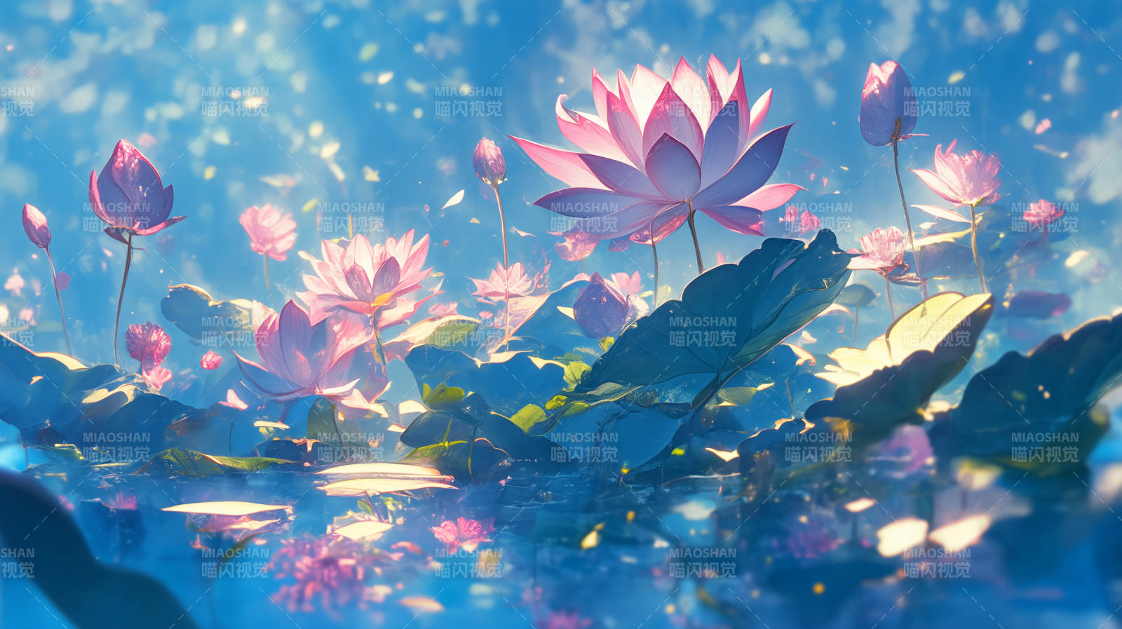 莲花绽放水光中图片