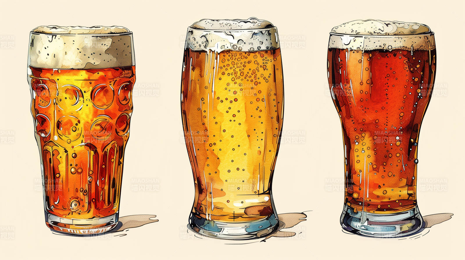 三杯啤酒 泡沫丰富图片