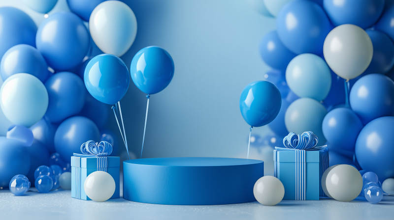 蓝色气球派对场景图片