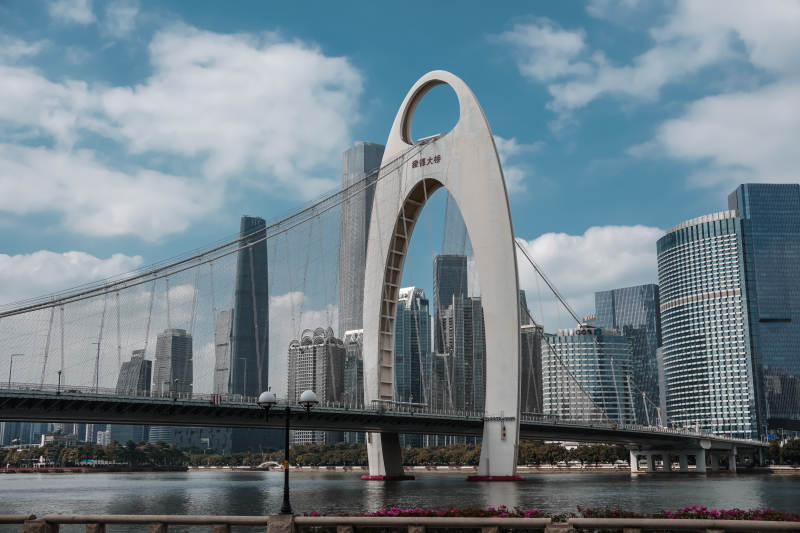 城市天际线与拱桥图片