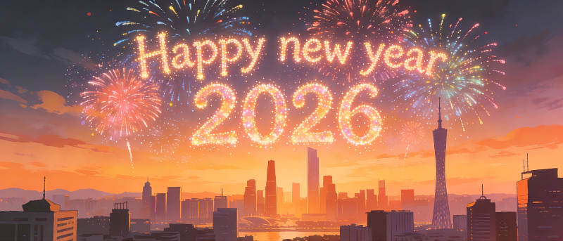 广州城市建筑新年快乐烟花秀图片