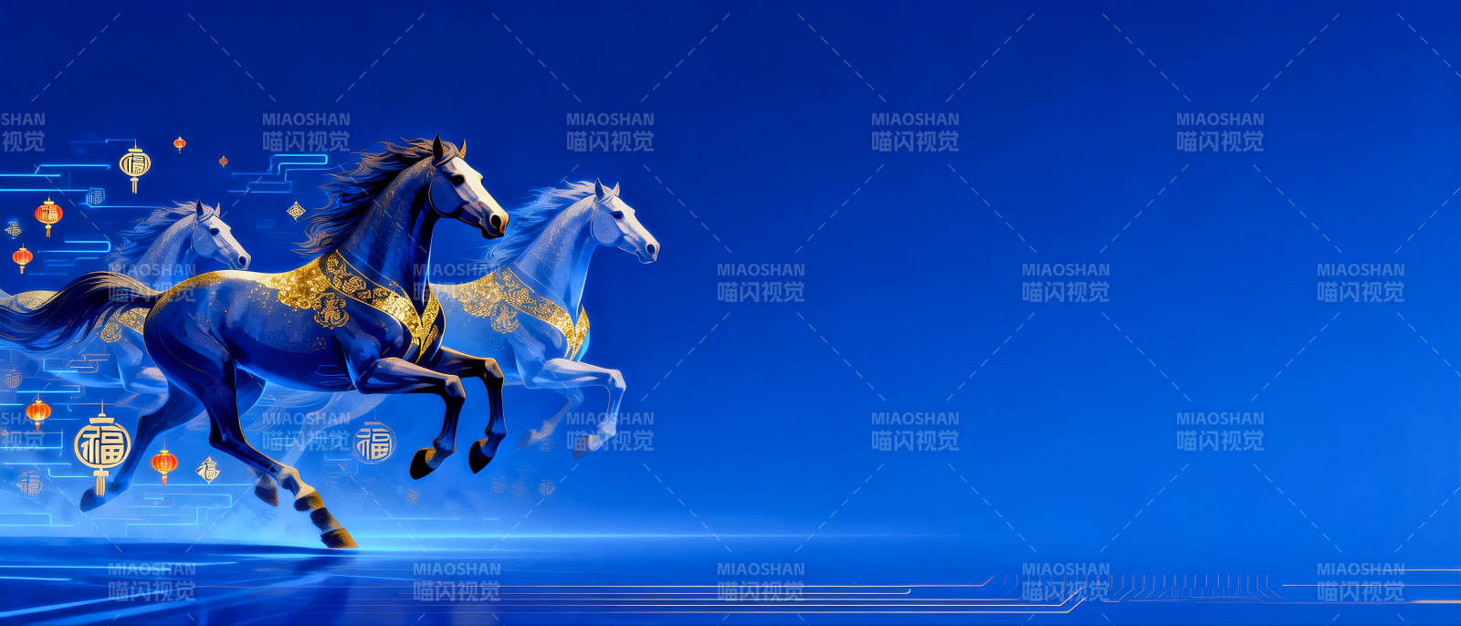 骏马奔腾 蓝光闪耀图片