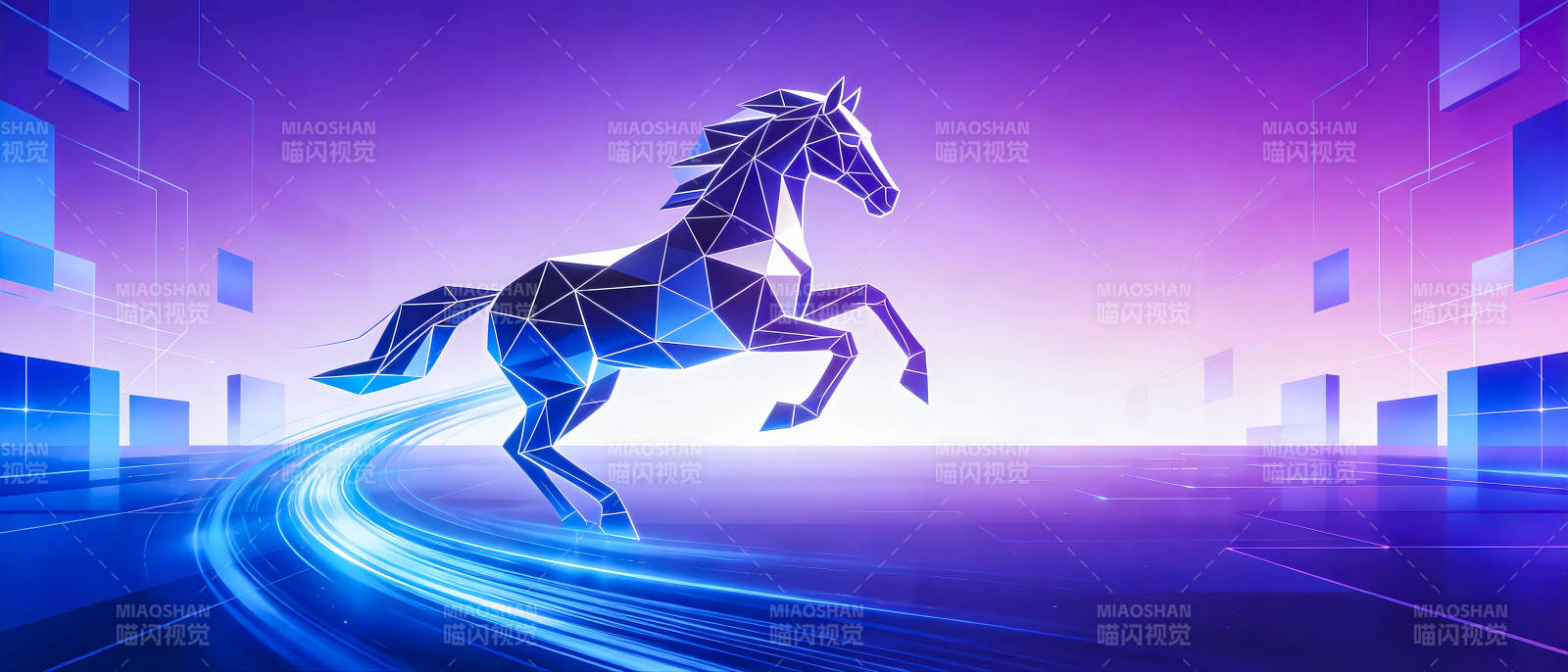 数字骏马奔腾国潮科技场景图片