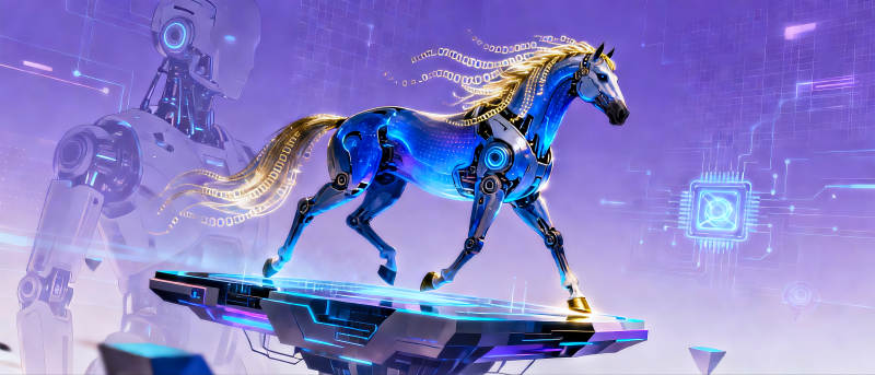 机械马奔腾未来国潮科技场景图片