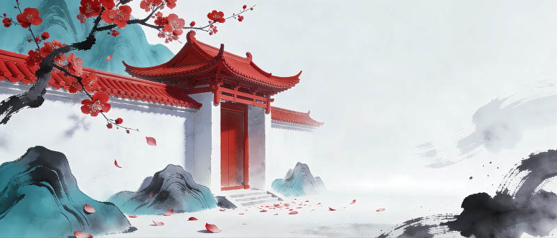 红墙映雪 梅开迎春图片