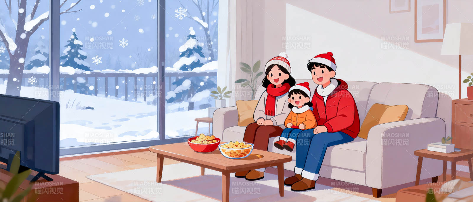 冬日温馨一家三口图片