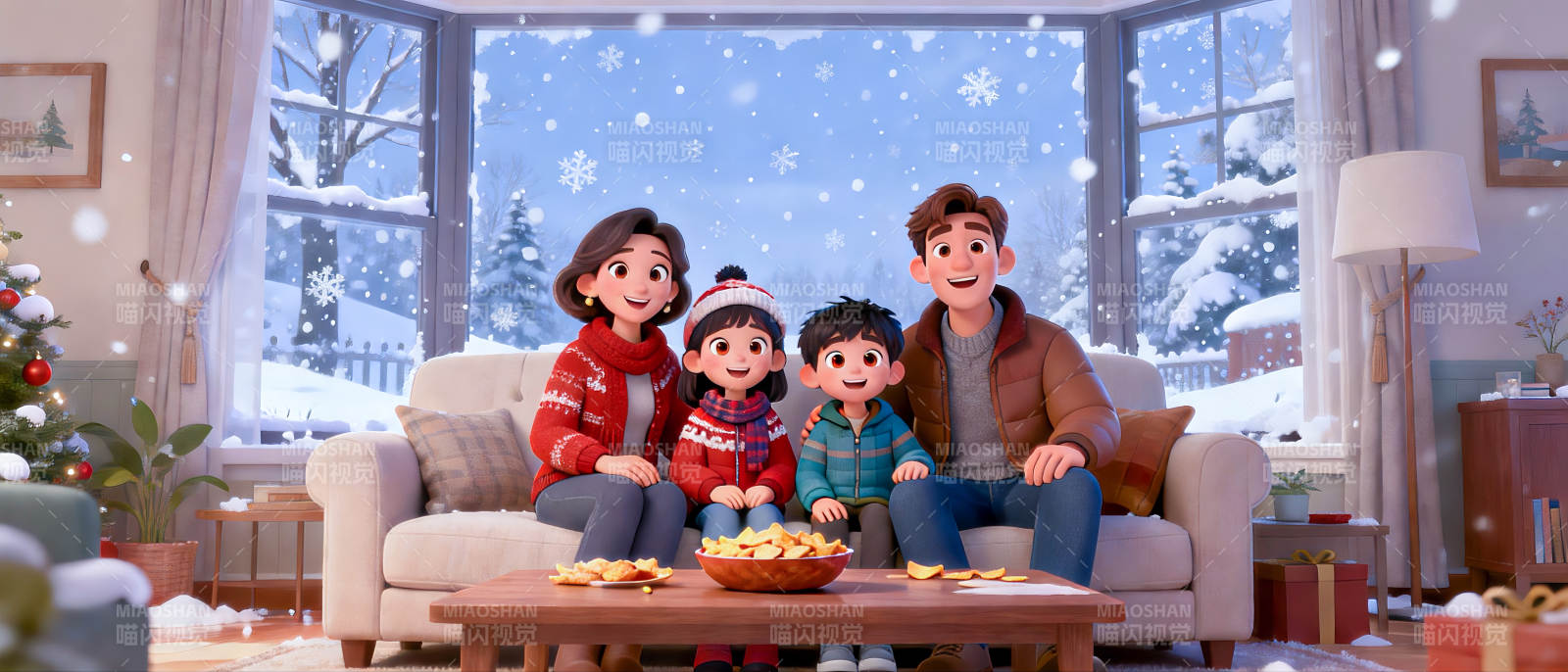 温馨圣诞一家四口图片