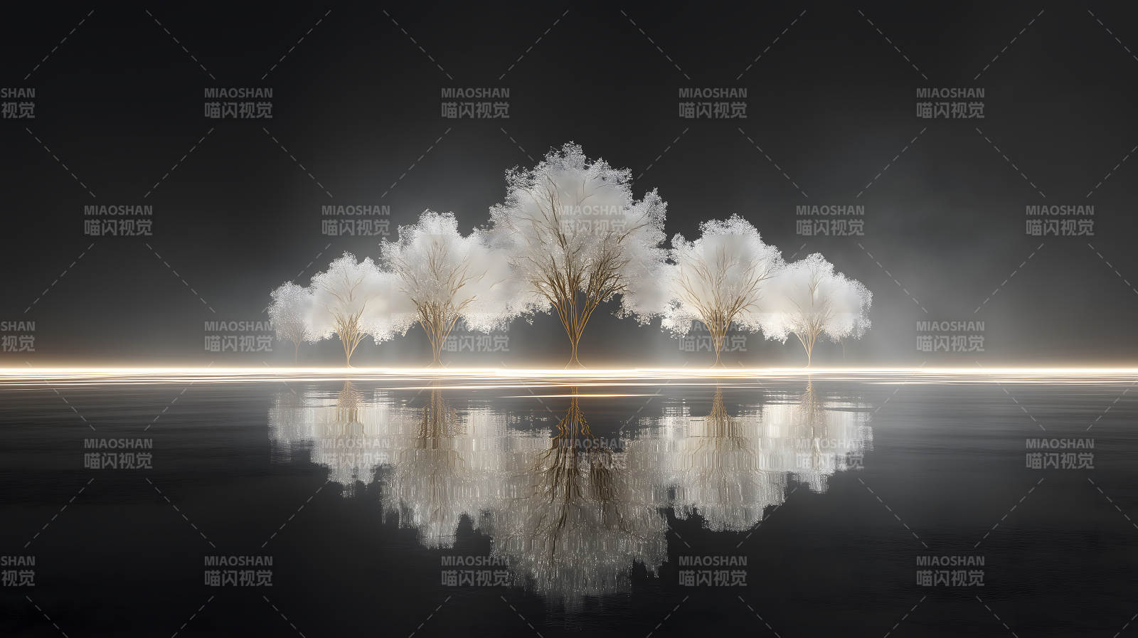 梦幻般的树与倒影在黑暗中图片