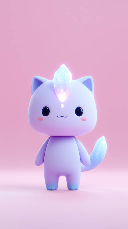 卡通猫咪头顶水晶粉色背景可爱风格图片