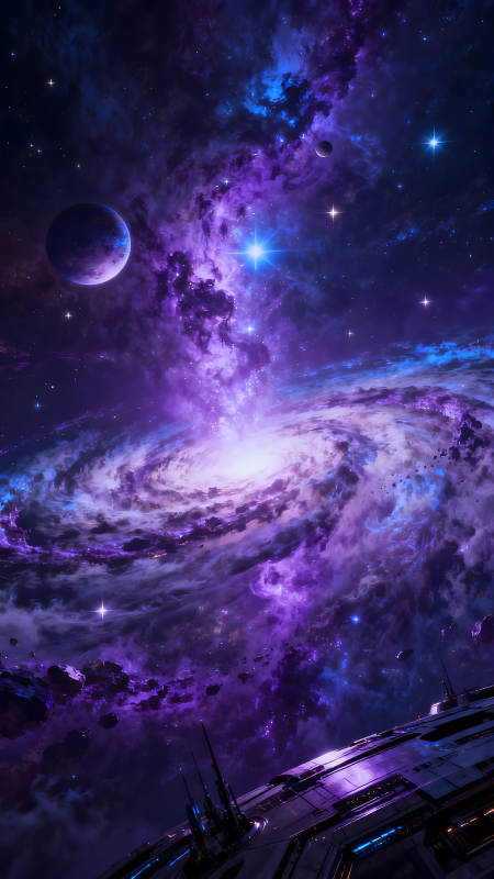 绚丽的宇宙星云与飞船掠影图片