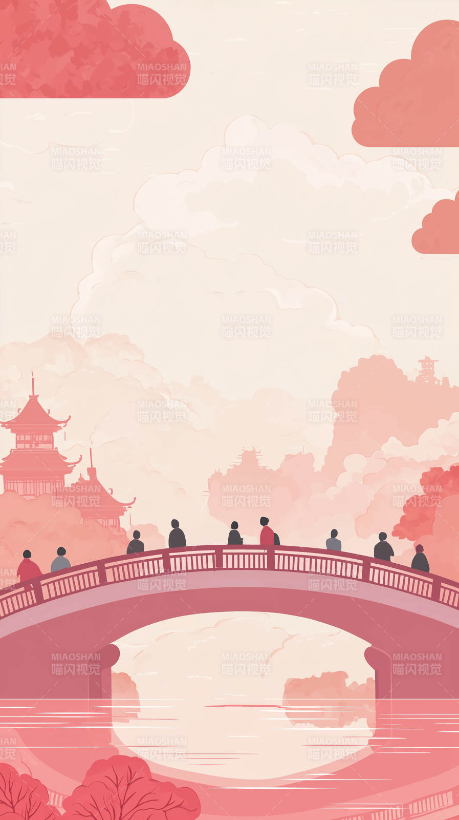 水墨江南桥上行图片