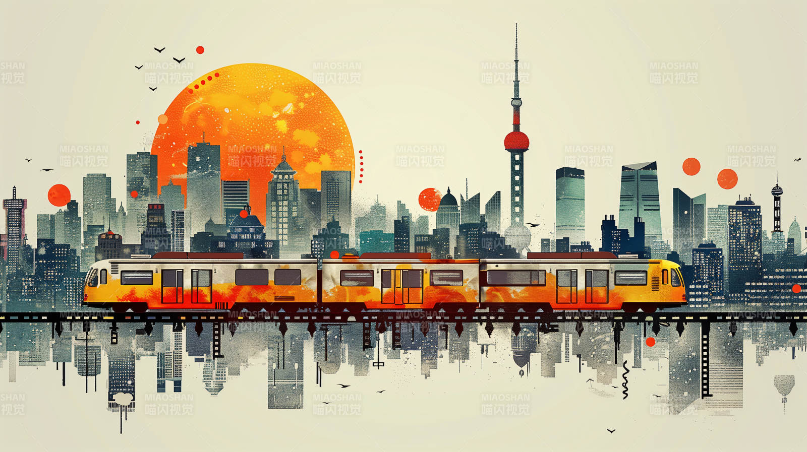 都市晨曦列车行图片