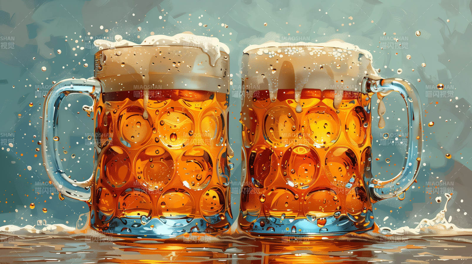 双杯啤酒 泡沫溢出图片
