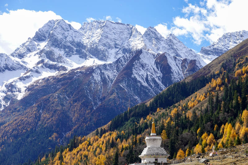 雪山秋色塔影图片