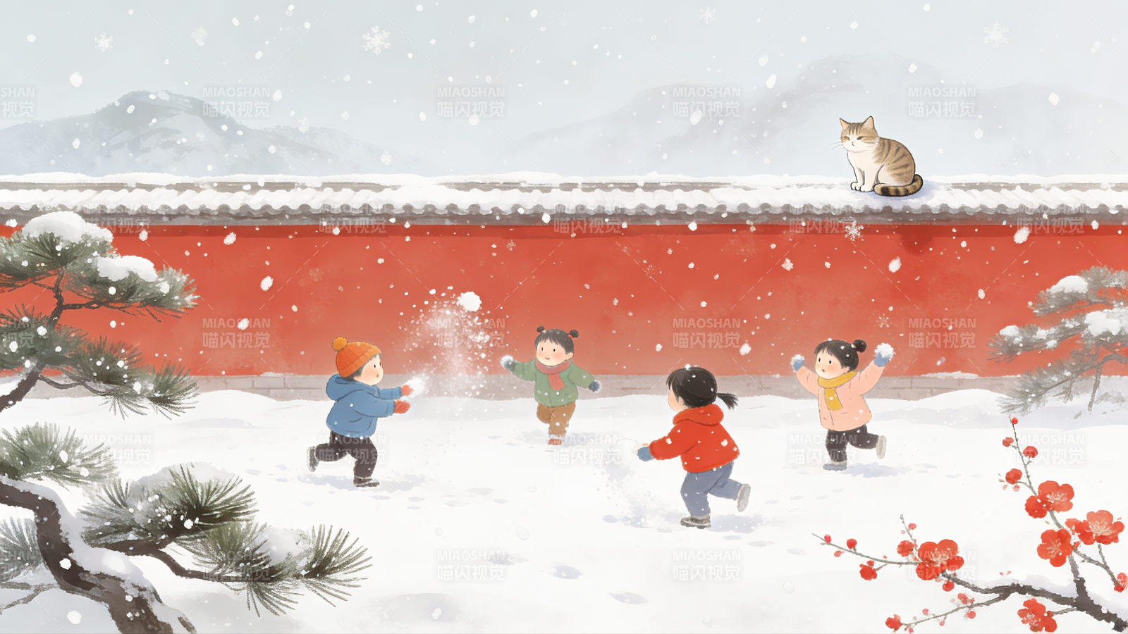 雪中嬉戏图片