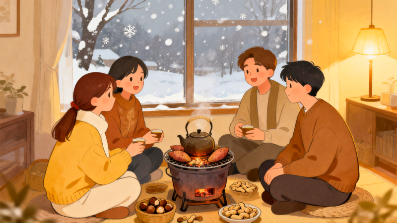 围炉取暖话家常图片