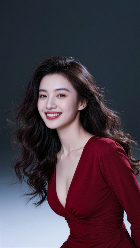 红裙微笑的女子图片