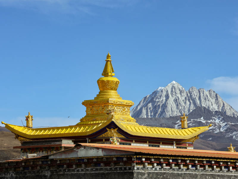 金顶庙宇雪山背景图片