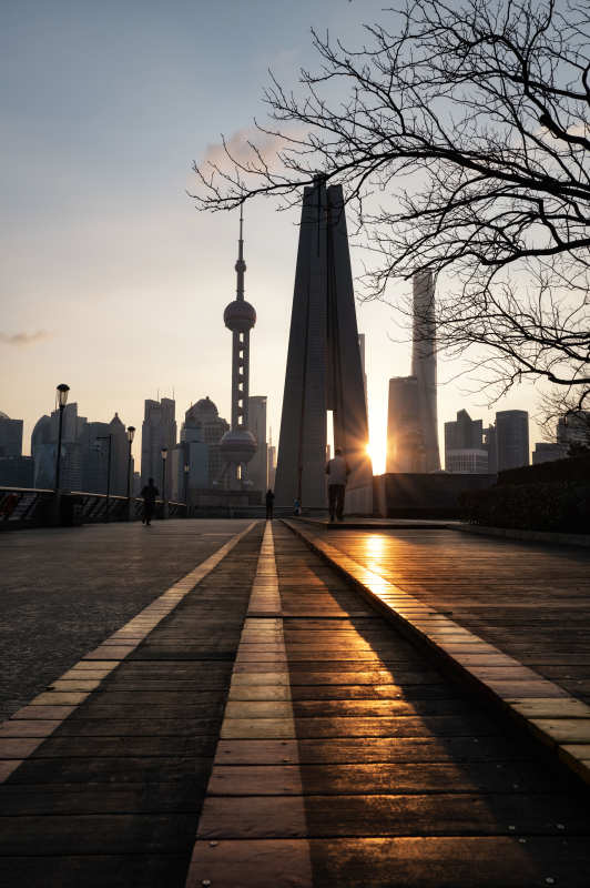 上海日落剪影图片