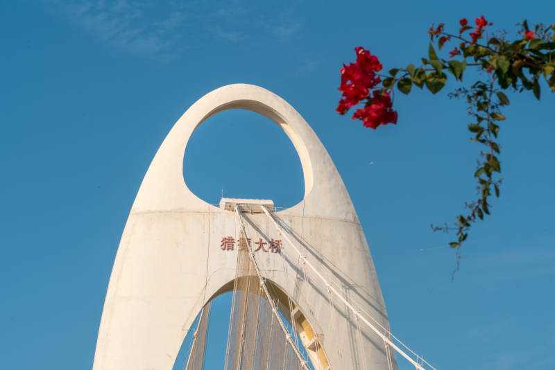 广州猎德大桥拱门与三角猎德大桥花影映蓝天图片