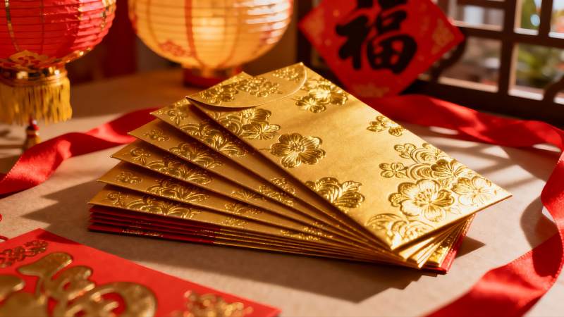 春节红包与灯笼装饰图片